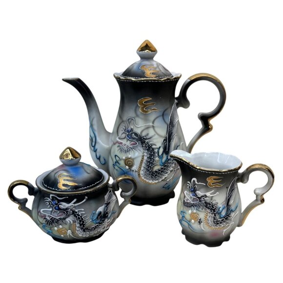 Vintage FW Woolworth Co Ucagco Dragonware Teapot Creamer and Sugar - Picture 1 of 13